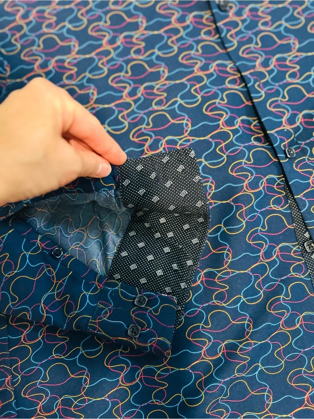Men's Navy Blue Patterned Casual Button-Down Shirt